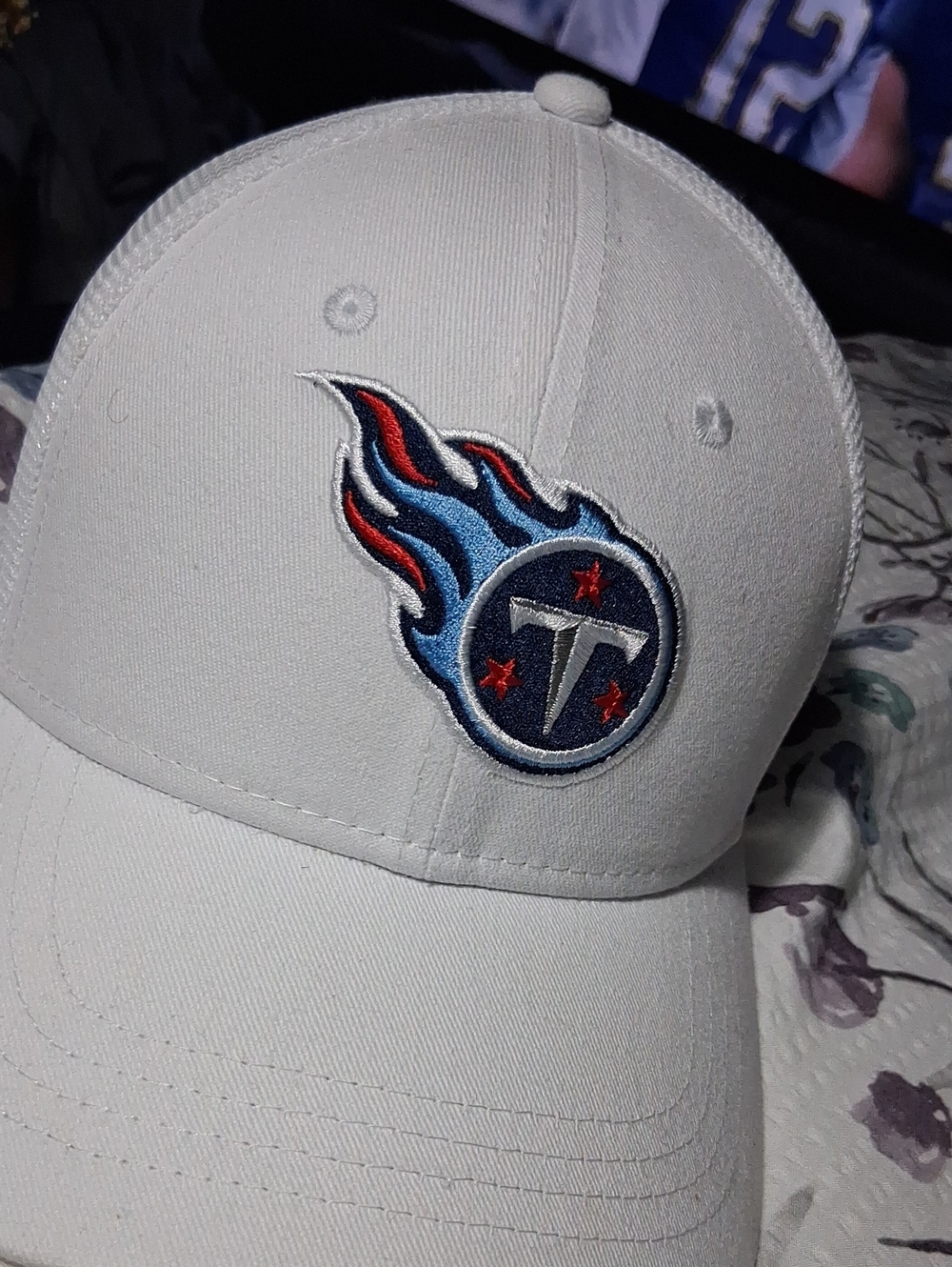 White Embroidered Flame Logo Baseball Cap